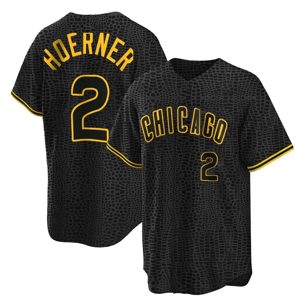 CAdoa C.Cubs #2 Nico Hoerner Player Black Snake Skin City Game Stitched Jerseys
