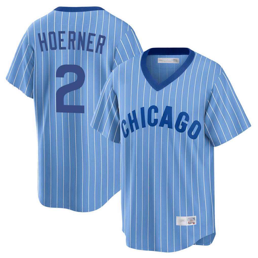 CAdoa C.Cubs #2 Nico Hoerner Player Blue T-shirt Cooperstown Collection Limited Stitched Jerseys