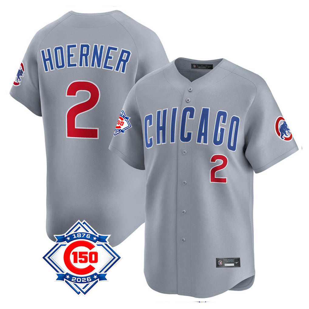 CAdoa C.Cubs #2 Nico Hoerner Player Gray Road 150th Anniversary Limited Home Stitched Jerseys