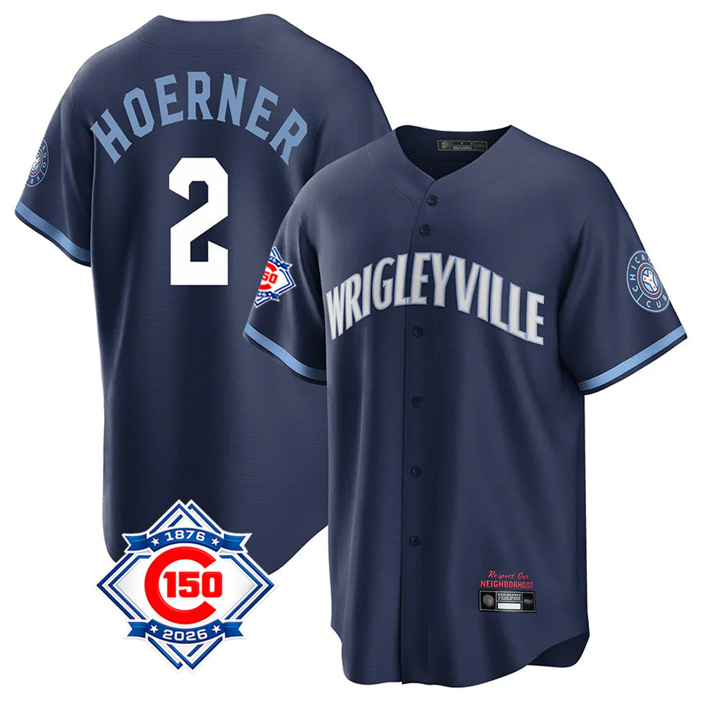 CAdoa C.Cubs #2 Nico Hoerner Player Navy 150th Anniversary City Connect Home Game Stitched Jerseys