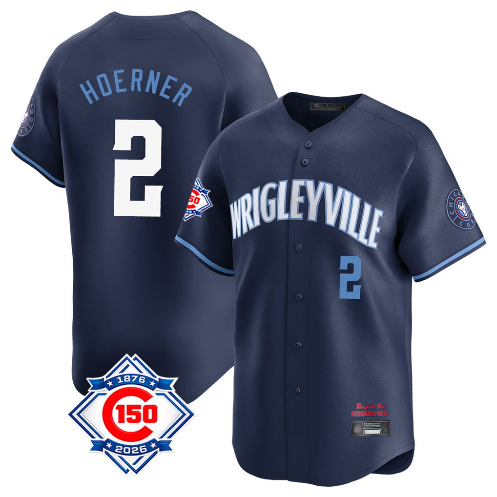 CAdoa C.Cubs #2 Nico Hoerner Player Navy City Connect 150th Anniversary Limited Home Stitched Jerseys