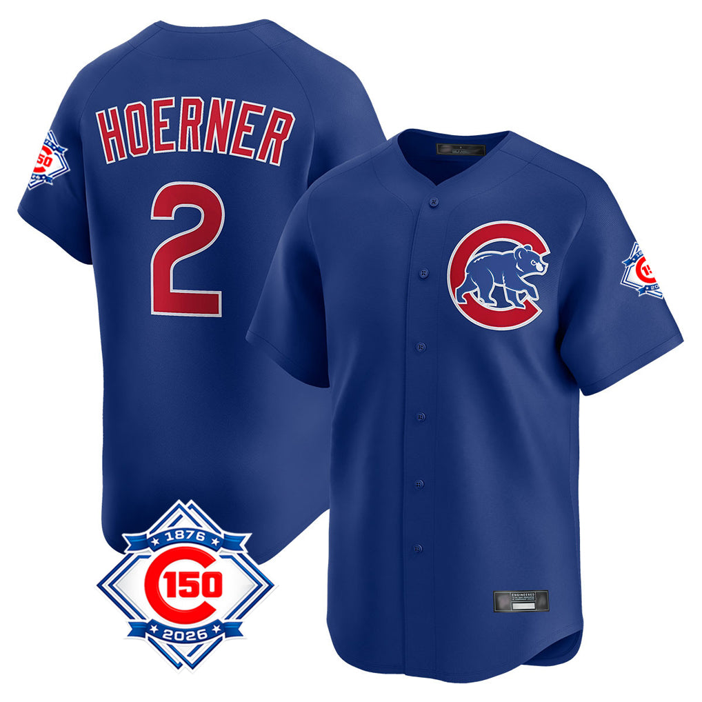 CAdoa C.Cubs #2 Nico Hoerner Player Royal 150th Anniversary Limited Home Stitched Jerseys