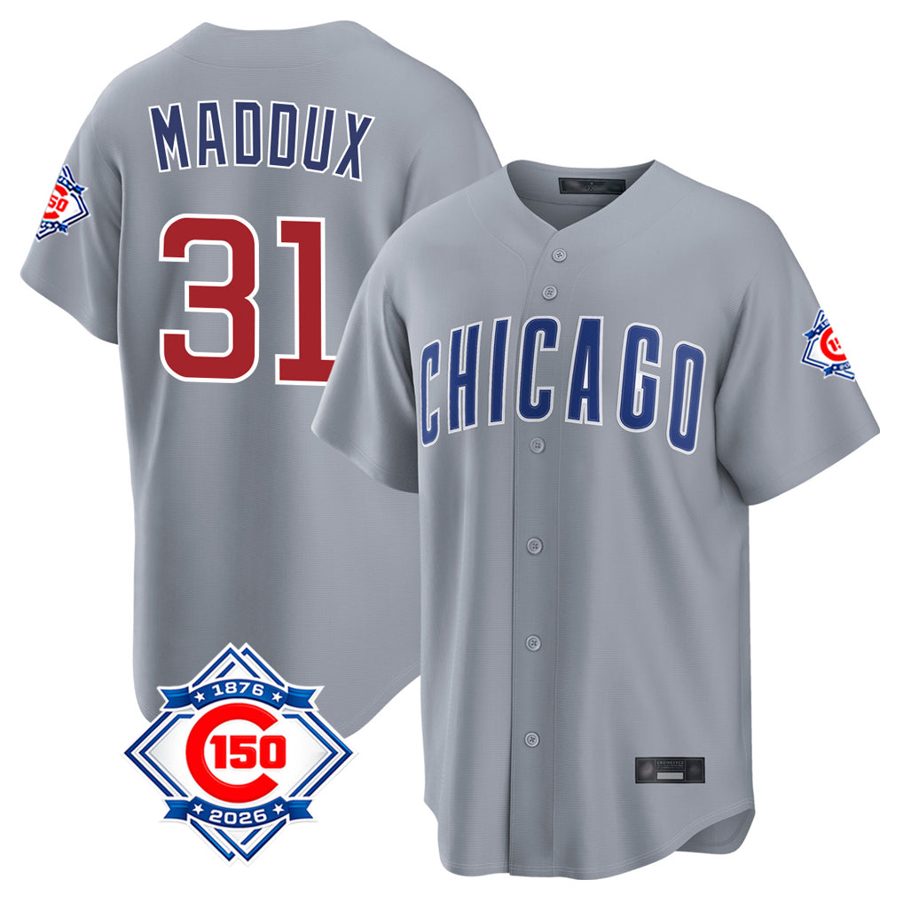 CAdoa C.Cubs #31 Greg Maddux Player Gray 150th Anniversary Home Game Stitched Jerseys