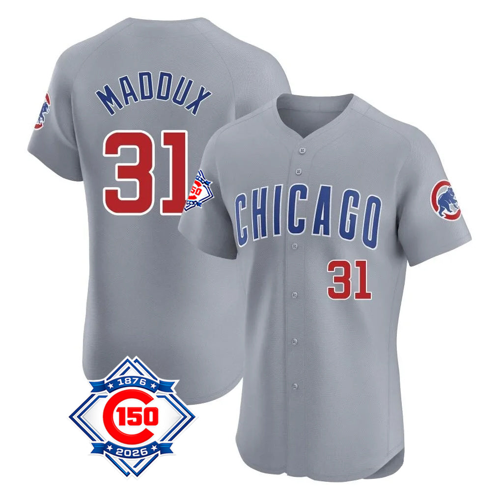 CAdoa C.Cubs #31 Greg Maddux Player Gray Road 150th Anniversary Limited Elite Home Stitched Jerseys