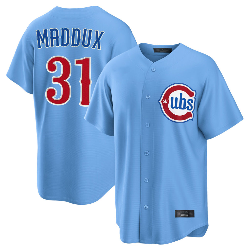 CAdoa C.Cubs #31 Greg Maddux Player Light Blue Home Game Stitched Jerseys