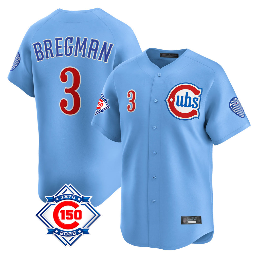 CAdoa C.Cubs #3 Alex Bregman Light Blue 150th Anniversary Limited Home Stitched Jerseys