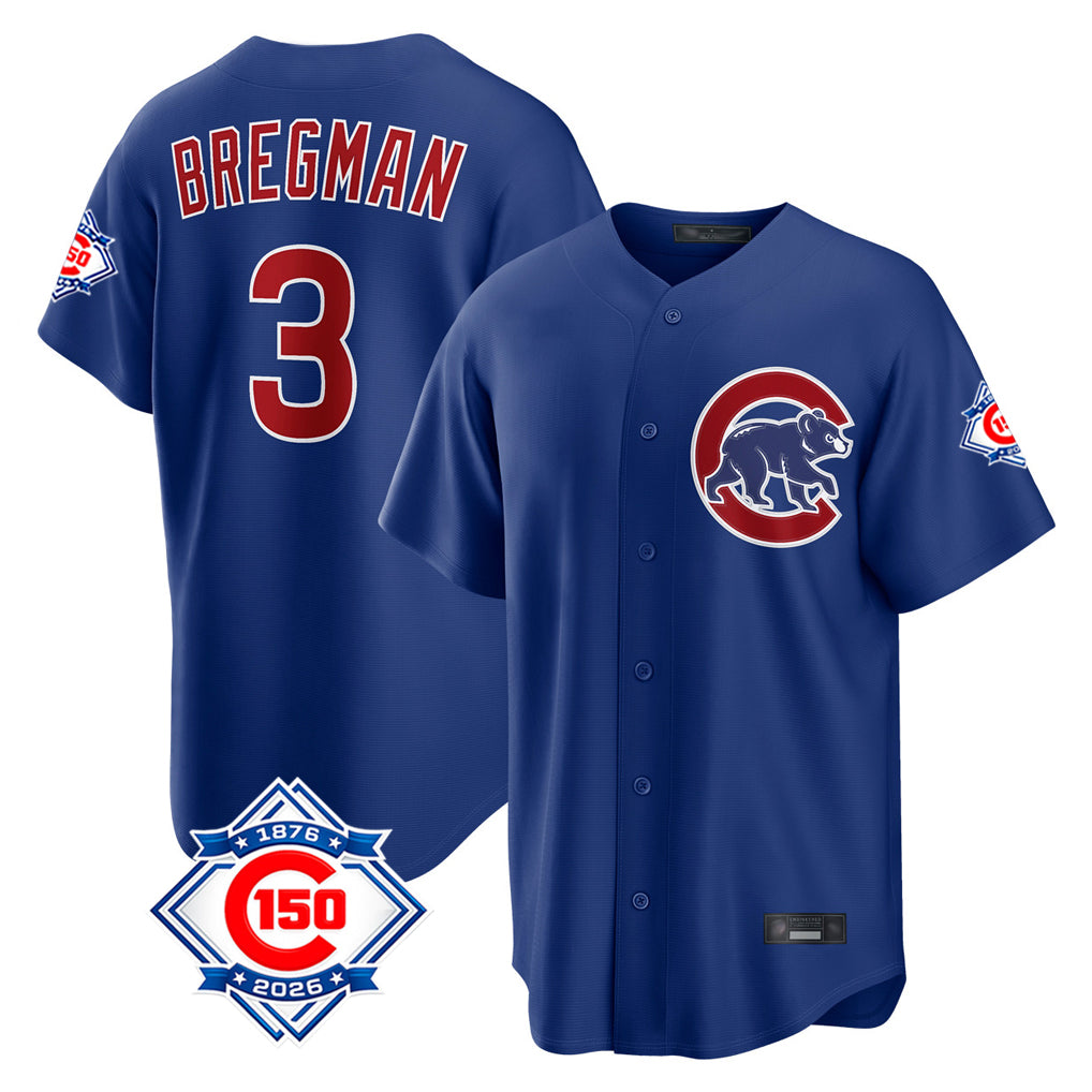 CAdoa C.Cubs #3 Alex Bregman Royal 150th Anniversary Home Game Stitched Jerseys