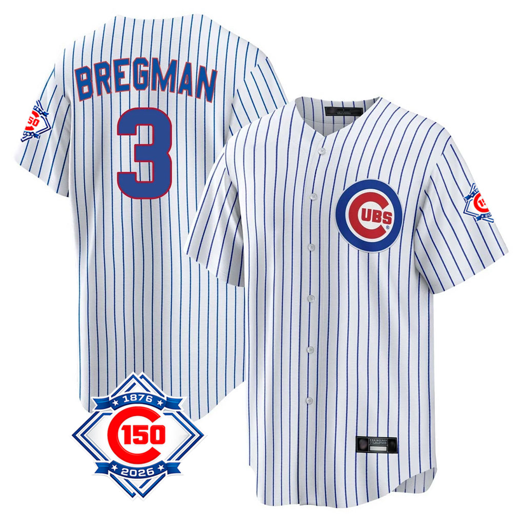 CAdoa C.Cubs #3 Alex Bregman White 150th Anniversary Home Game Stitched Jerseys