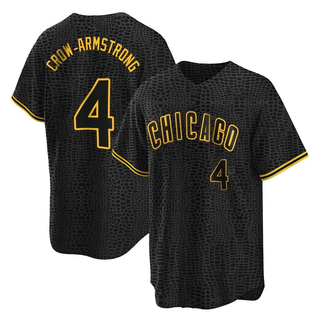 CAdoa C.Cubs #4 Pete Crow-Armstrong Player Black Snake Skin City Game Stitched Jerseys