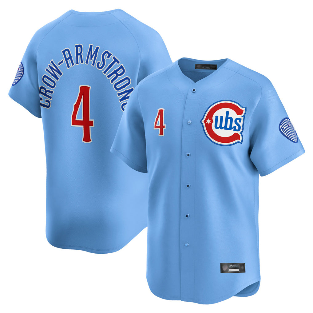 CAdoa C.Cubs #4 Pete Crow-Armstrong Player Light Blue Limited Home Stitched Jerseys