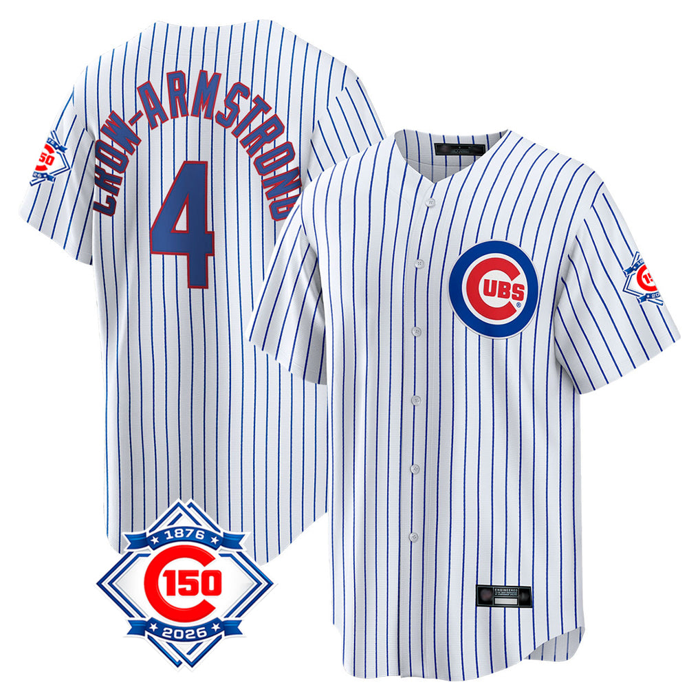 CAdoa C.Cubs #4 Pete Crow-Armstrong Player White 150th Anniversary Home Game Stitched Jerseys