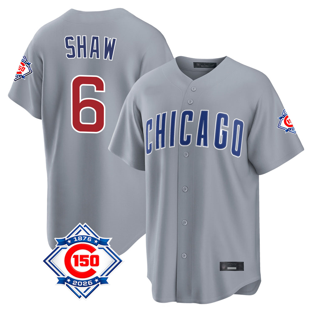 CAdoa C.Cubs #6 Matt Shaw Player Gray 150th Anniversary Home Game Stitched Jerseys