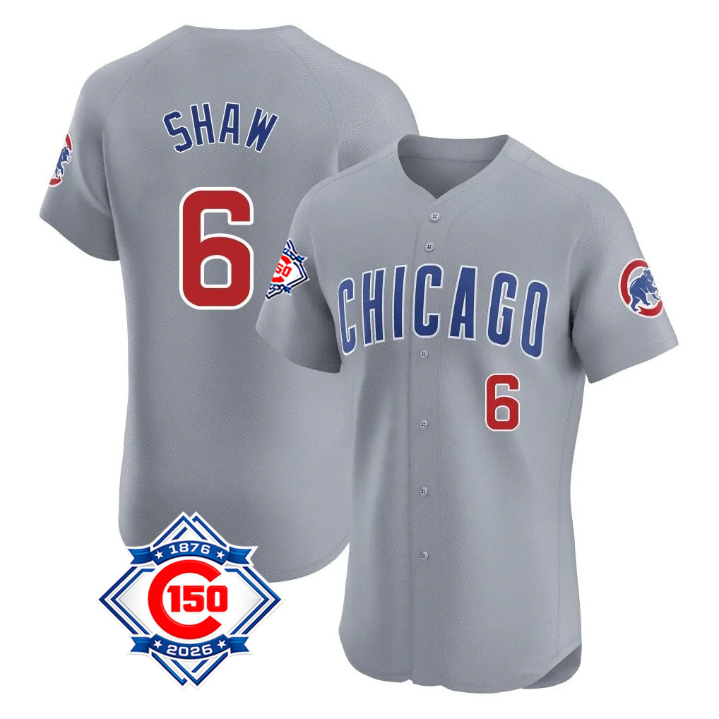CAdoa C.Cubs #6 Matt Shaw Player Gray Road 150th Anniversary Limited Elite Home Stitched Jerseys