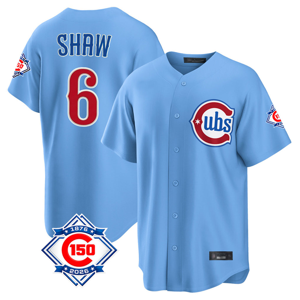 CAdoa C.Cubs #6 Matt Shaw Player Light Blue 150th Anniversary Home Game Stitched Jerseys