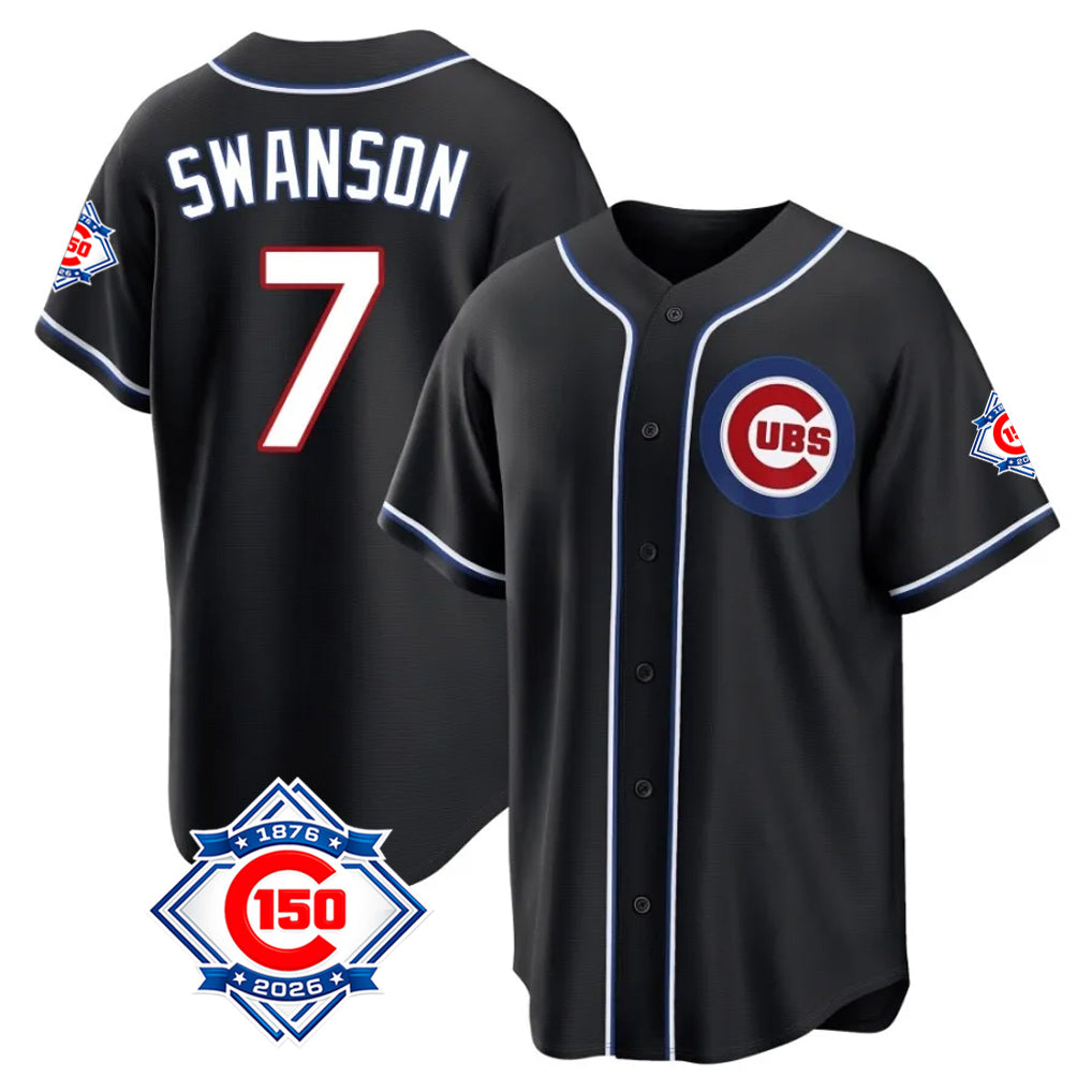 CAdoa C.Cubs #7 Dansby Swanson Player Black Fashion Out 150th Anniversary Game Stitched Jerseys