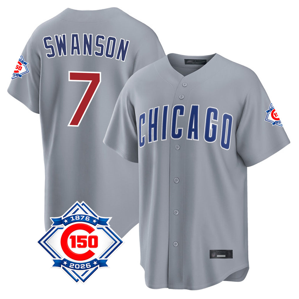CAdoa C.Cubs #7 Dansby Swanson Player Gray 150th Anniversary Home Game Stitched Jerseys