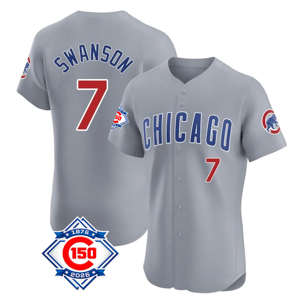 CAdoa C.Cubs #7 Dansby Swanson Player Gray Road 150th Anniversary Limited Elite Home Stitched Jerseys