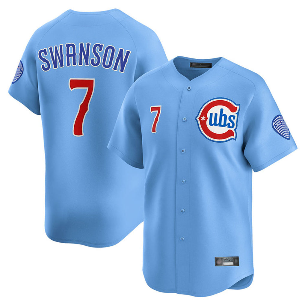CAdoa C.Cubs #7 Dansby Swanson Player Light Blue Limited Home Stitched Jerseys