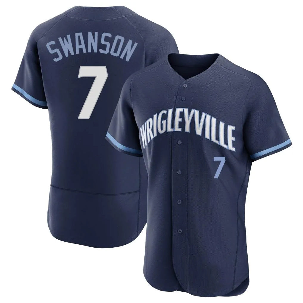 CAdoa C.Cubs #7 Dansby Swanson Player Navy City Connect Limited Elite Home Stitched Jerseys