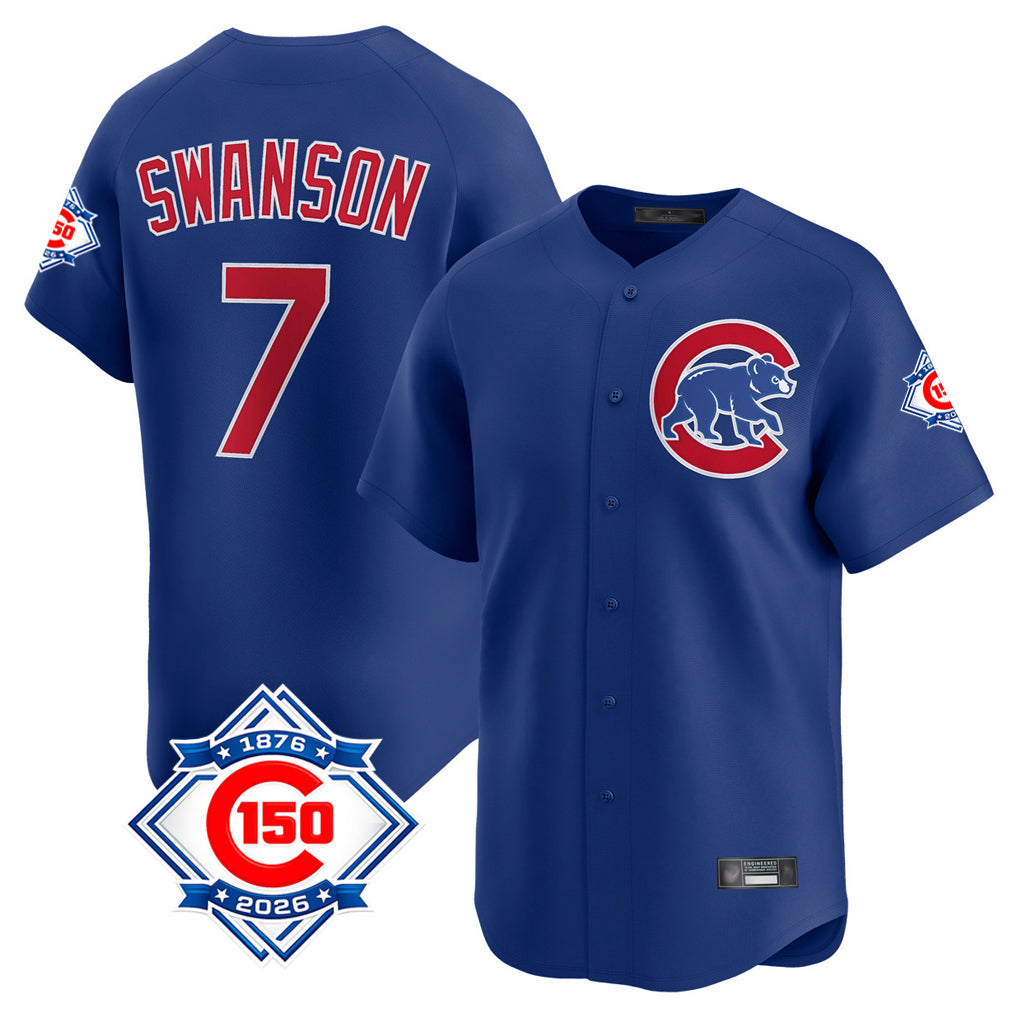 CAdoa C.Cubs #7 Dansby Swanson Player Royal 150th Anniversary Limited Home Stitched Jerseys
