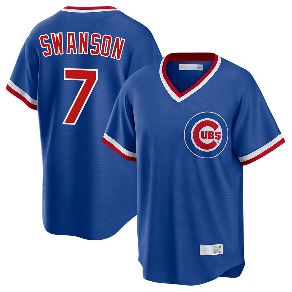 CAdoa C.Cubs #7 Dansby Swanson Player Royal T-shirt Cooperstown Collection Limited Stitched Jerseys