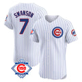 CAdoa C.Cubs #7 Dansby Swanson Player White 150th Anniversary Limited Elite Home Game Stitched Jerseys