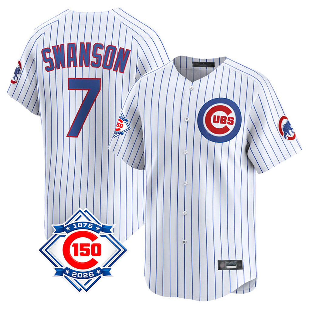 CAdoa C.Cubs #7 Dansby Swanson Player White 150th Anniversary Limited Home Game Stitched Jerseys