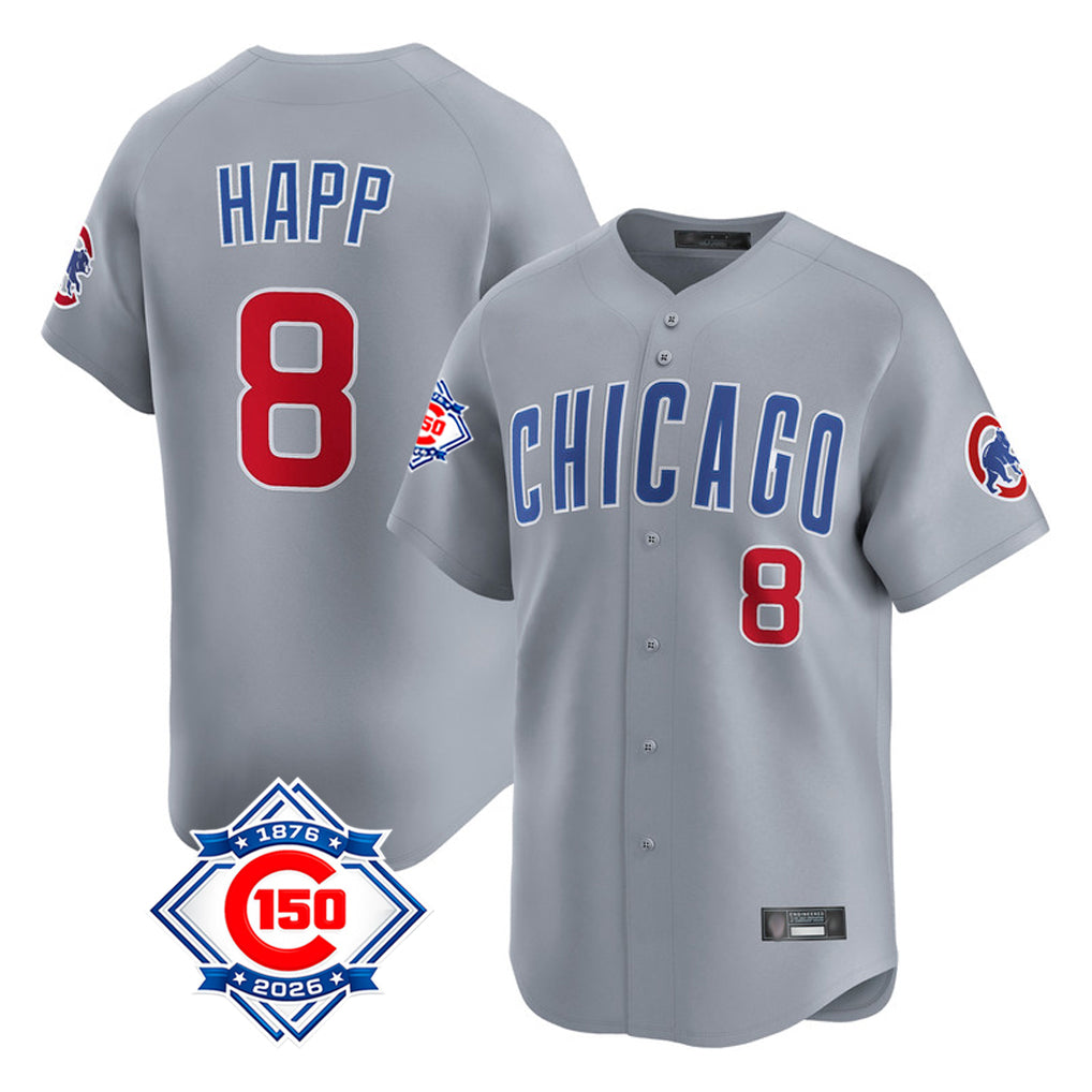 CAdoa C.Cubs #8 Ian Happ Player Gray Road 150th Anniversary Limited Home Stitched Jerseys