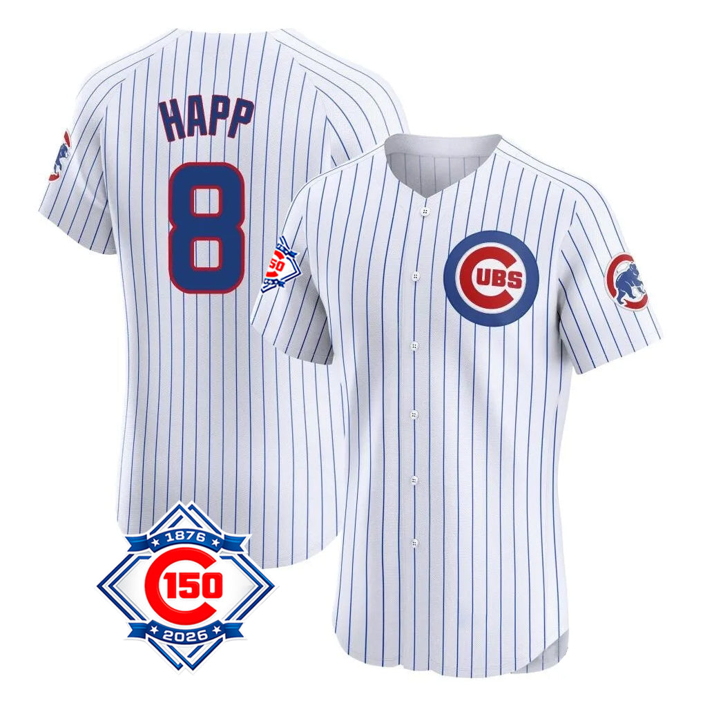 CAdoa C.Cubs #8 Ian Happ Player White 150th Anniversary Limited Elite Home Game Stitched Jerseys