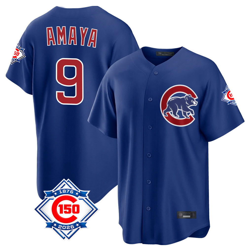 CAdoa C.Cubs #9 Miguel Amaya Player Royal 150th Anniversary Home Game Stitched Jerseys