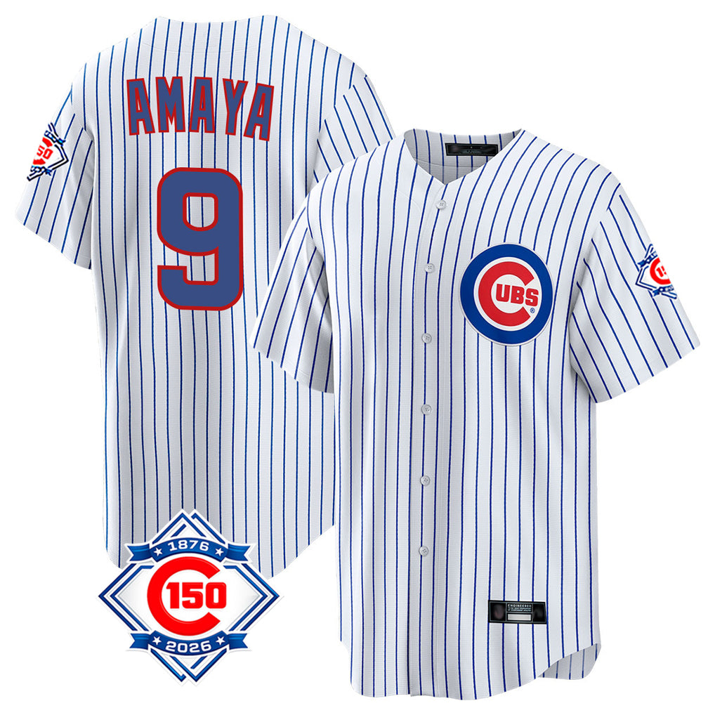 CAdoa C.Cubs #9 Miguel Amaya Player White 150th Anniversary Home Game Stitched Jerseys