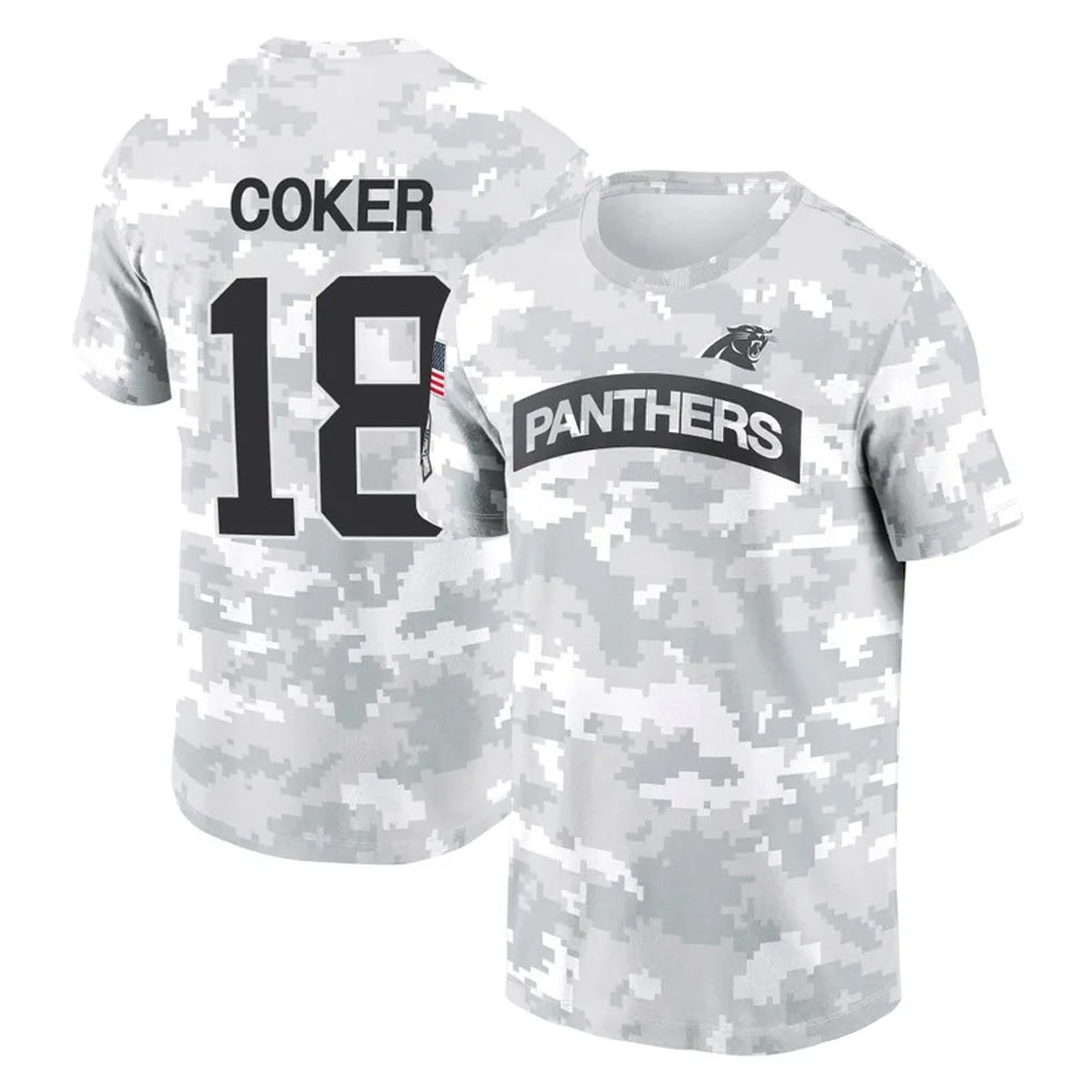 CAdoa C.Panthers #18 Jalen Coker Player Arctic Camo Salute to Service T-Shirt Hoodies Stitched Jerseys