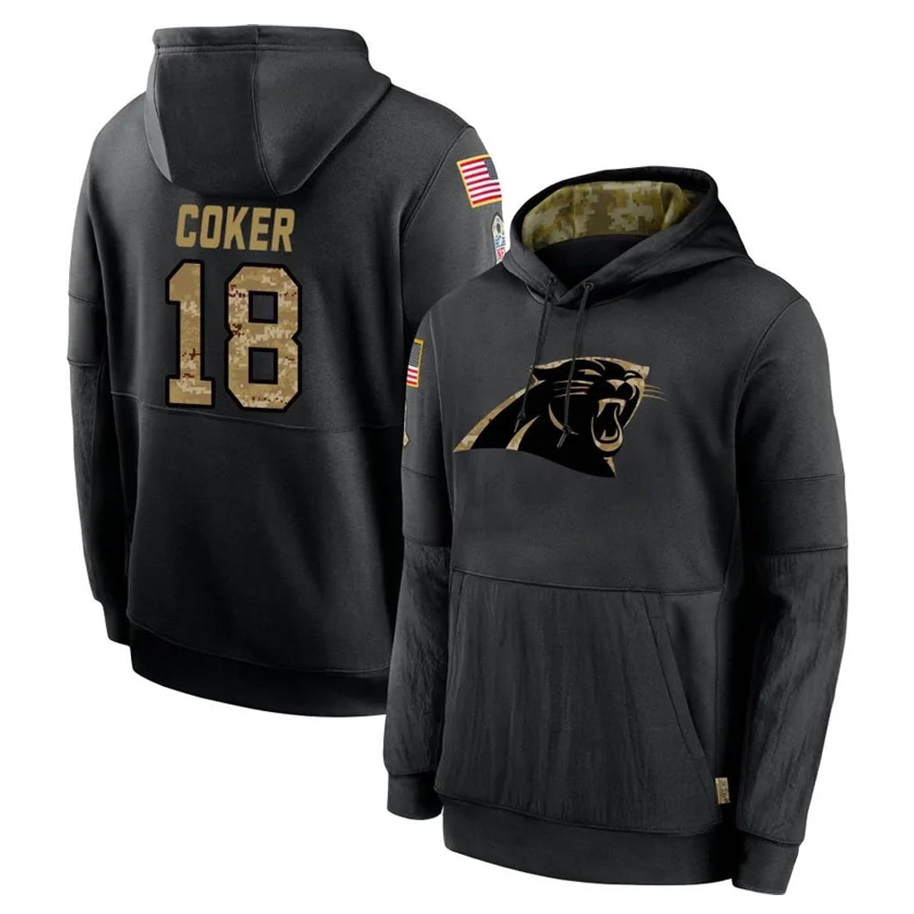 CAdoa C.Panthers #18 Jalen Coker Player Black Salute to Service Pullover Hoodies Limited Game Stitched Jerseys