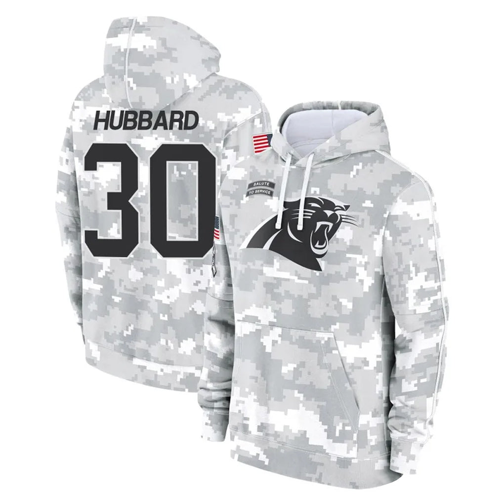 CAdoa C.Panthers #30 Chuba Hubbard Player Arctic Camo Salute to Service Pullover Hoodies Limited Game Stitched Jerseys
