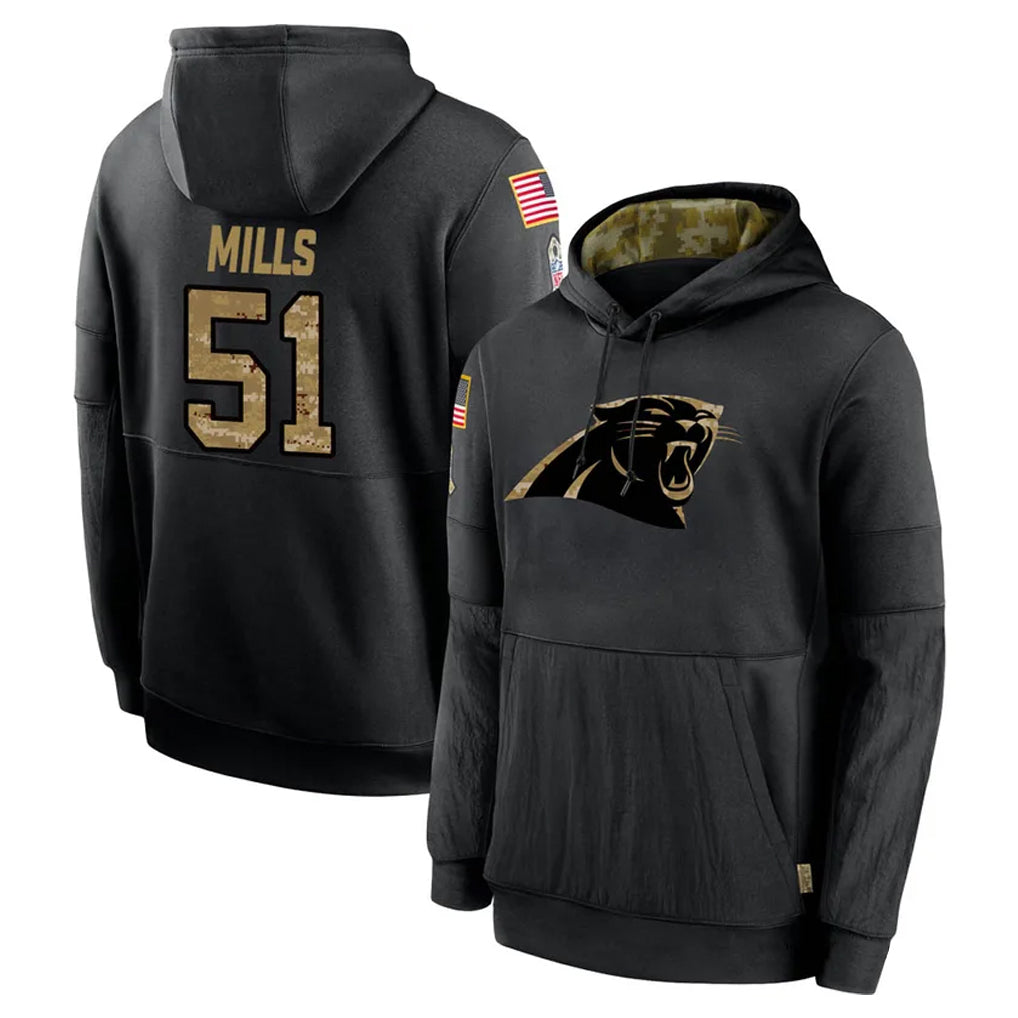 CAdoa C.Panthers #51 Sam Mills Player Black Salute to Service Pullover Hoodies Limited Game Stitched Jerseys