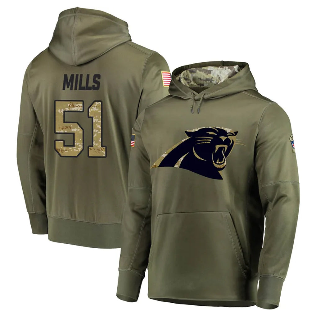 CAdoa C.Panthers #51 Sam Mills Player Olive Salute to Service Hoodies Stitched Jerseys