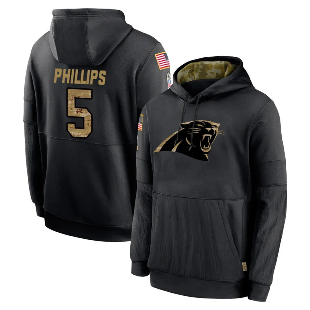 CAdoa C.Panthers #5 Jaelan Phillips Player Black Salute to Service Pullover Hoodies Limited Game Stitched Jerseys