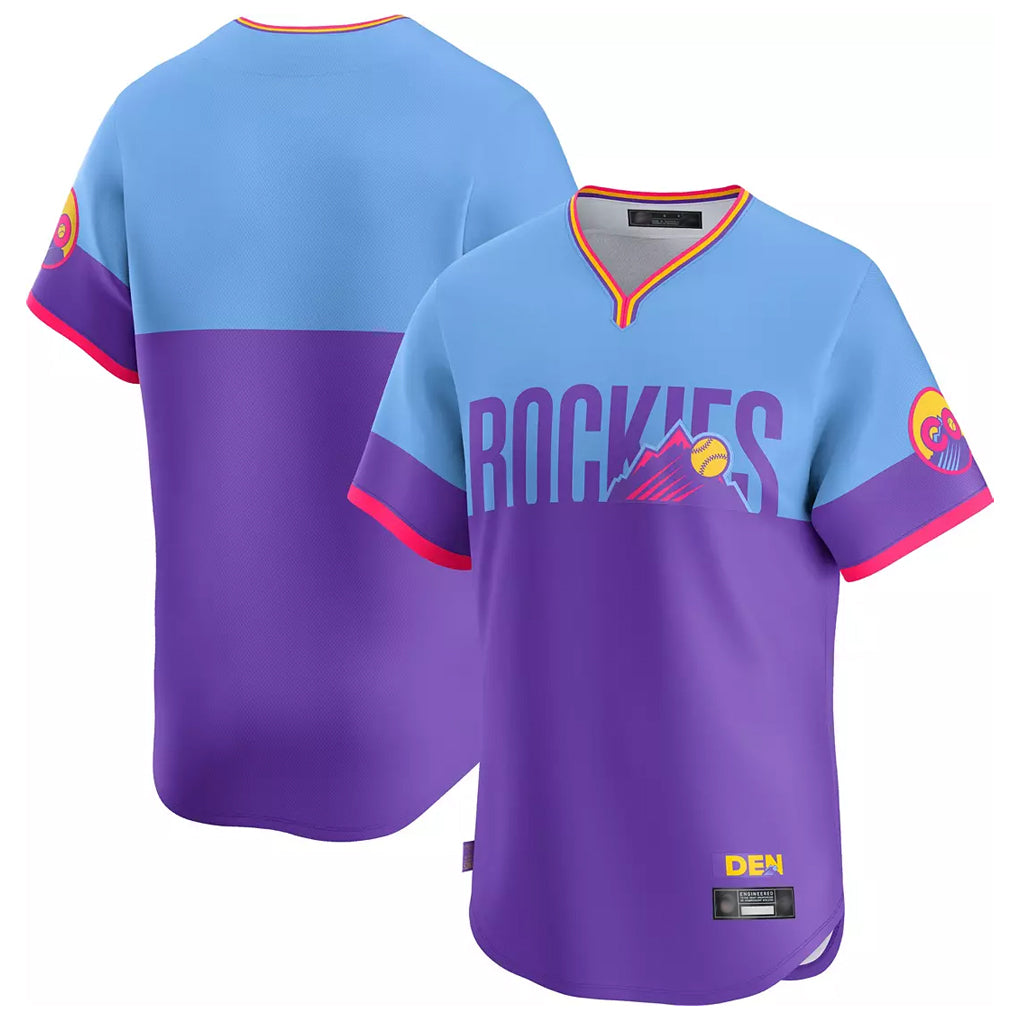 CAdoa C.Rockies Purple-Light Blue City Connect Limited Home T-shirt Blank Player Stitched Jerseys