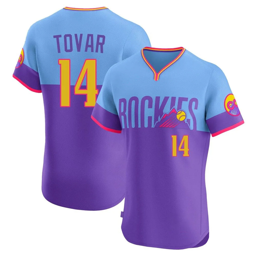 CAdoa C.Rockies #14 Ezequiel Tovar Player Purple-Light Blue City Connect Limited Elite Home T-shirt Stitched Jerseys