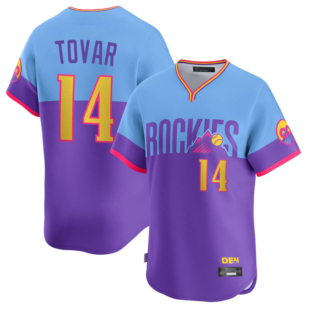CAdoa C.Rockies #14 Ezequiel Tovar Player Purple-Light Blue City Connect Limited Home T-shirt Stitched Jerseys