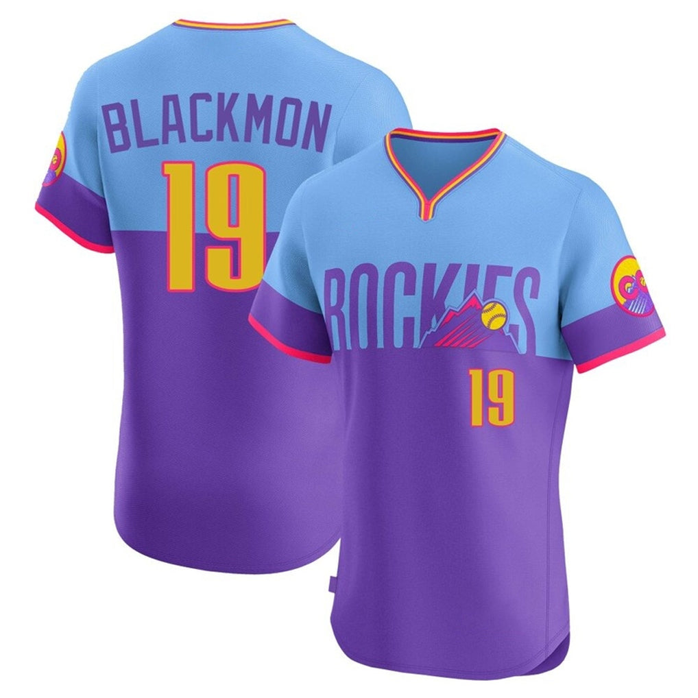 CAdoa C.Rockies #19 Charlie Blackmon Player Purple-Light Blue City Connect Limited Elite Home T-shirt Stitched Jerseys