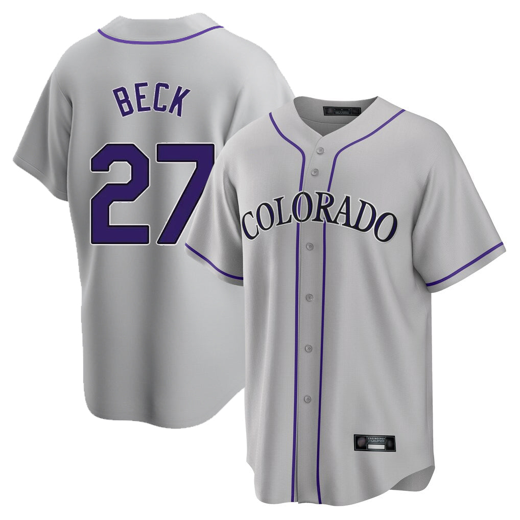 CAdoa C.Rockies #27 Jordan Beck Player Gray Game Home Stitched Jerseys
