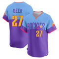 CAdoa C.Rockies #27 Jordan Beck Player Purple-Light Blue City Connect Limited Home T-shirt Stitched Jerseys