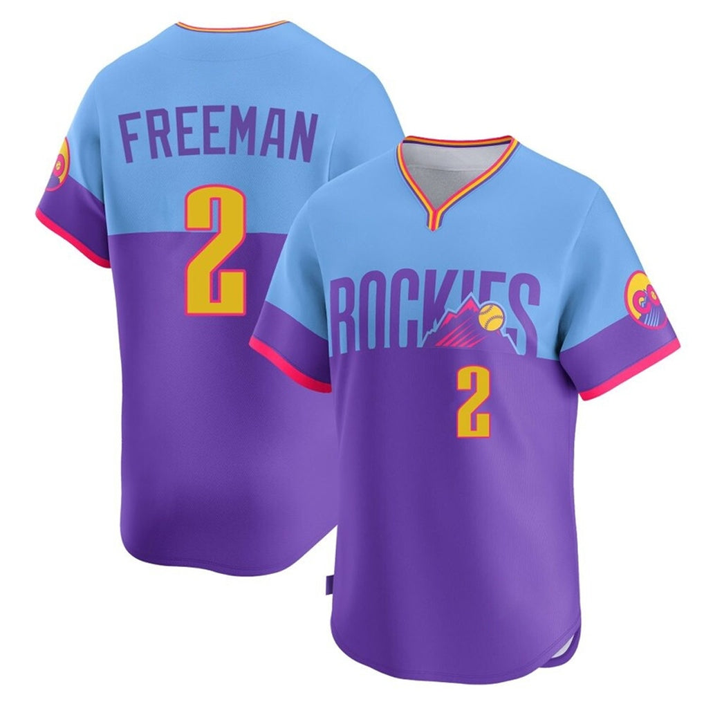 CAdoa C.Rockies #2 Tyler Freeman Player Purple-Light Blue City Connect Limited Home T-shirt Stitched Jerseys
