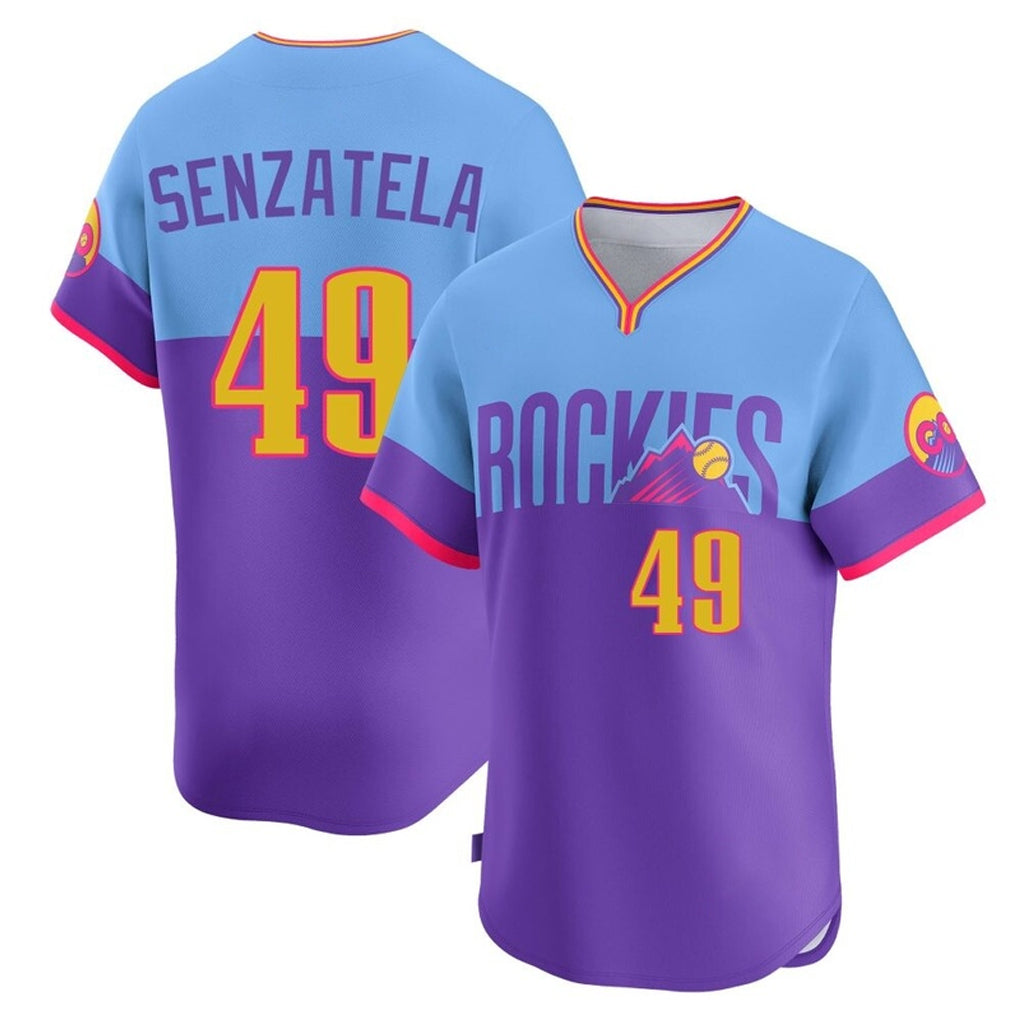 CAdoa C.Rockies #49 Antonio Senzatela Player Purple-Light Blue City Connect Limited Home T-shirt Stitched Jerseys