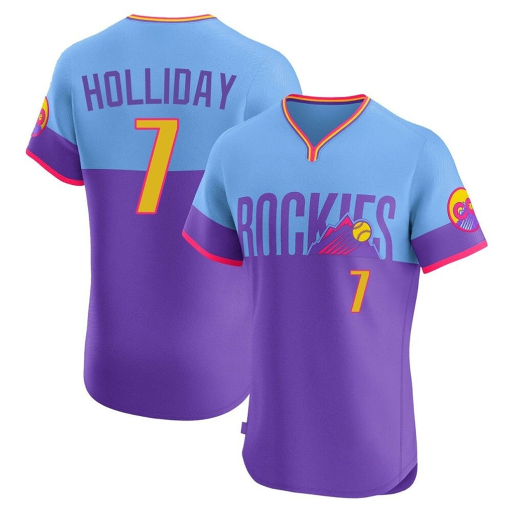 CAdoa C.Rockies #7 Matt Holliday Player Purple-Light Blue City Connect Limited Elite Home T-shirt Stitched Jerseys