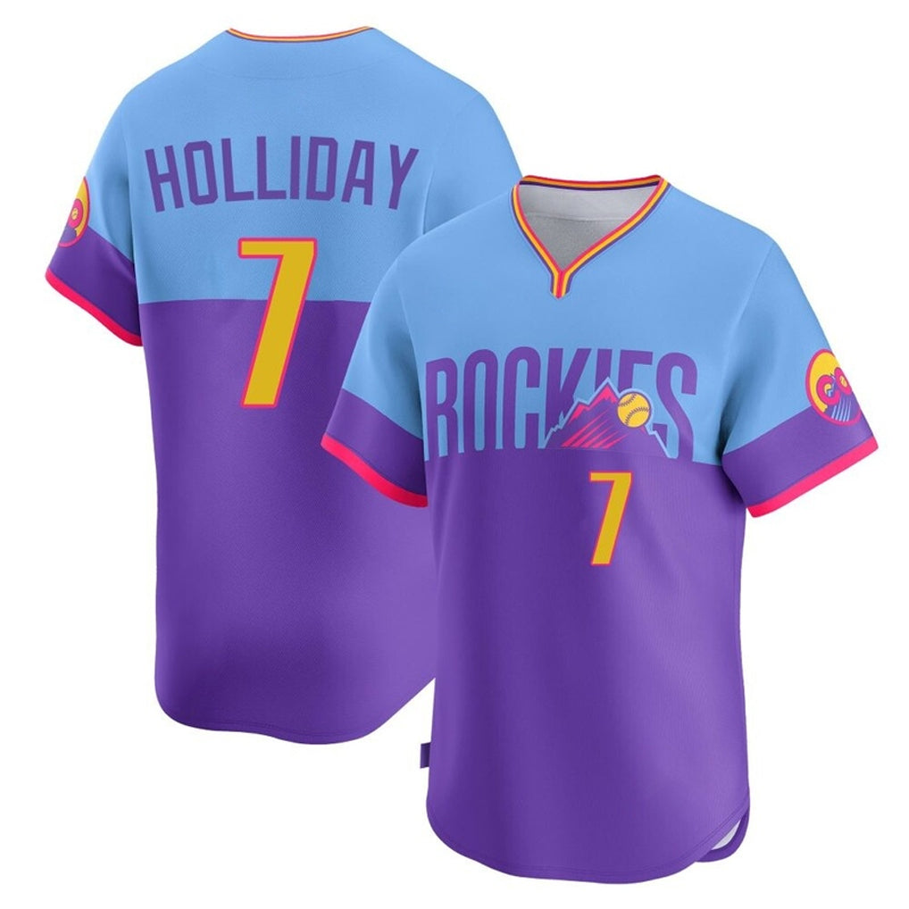 CAdoa C.Rockies #7 Matt Holliday Player Purple-Light Blue City Connect Limited Home T-shirt Stitched Jerseys