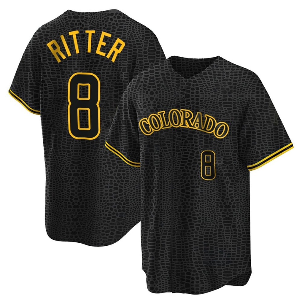 CAdoa C.Rockies #8 Ryan Ritter Player Black Snake Skin City Home Game Stitched Jerseys