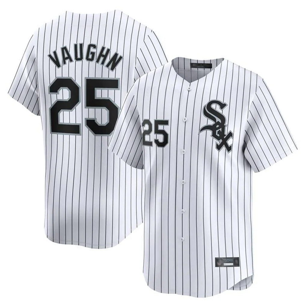 CAdoa C.White Sox #25 Andrew Vaughn Player White Stripe Limited Home Stitched Jersey