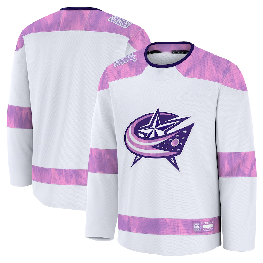 CAdoa CB.Jackets White 2024 Hockey Fights Cancer Practice Jersey